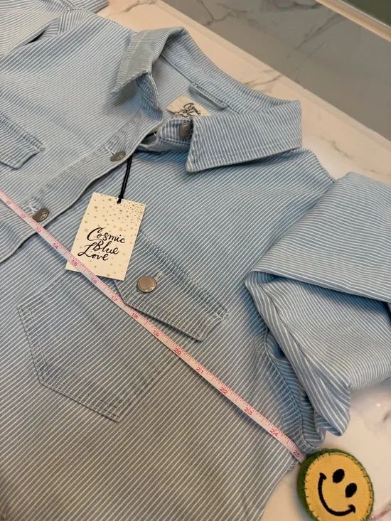 Boutique Pinstripe Denim Shacket - Picture 4 of 6